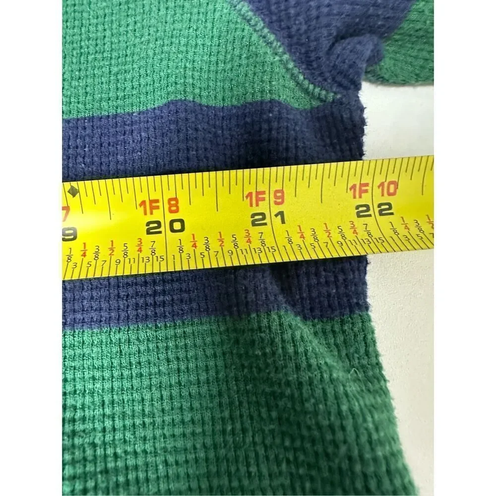 Polo Ralph Lauren Shirt Adult Striped Green Blue Waffle Knit Long Sleeve Size XL